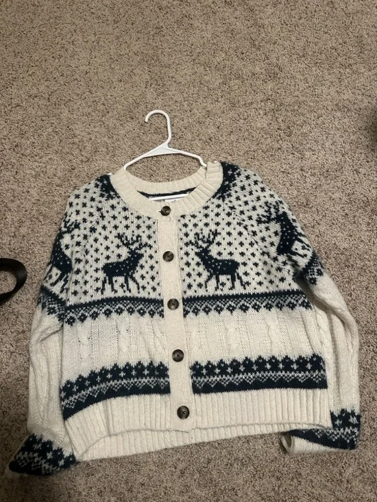 Old Navy Ivory and Navy Fair Isle Reindeer Crewneck Sweater - Picture 3 of 3
